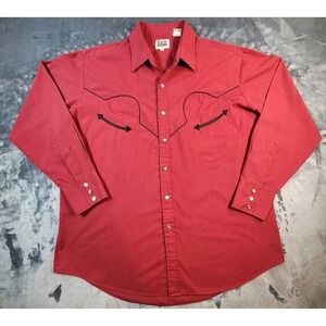 Ely Cattleman Shirt Mens Burgundy Pearl Snap Western Smile Piping Rodeo Size XL